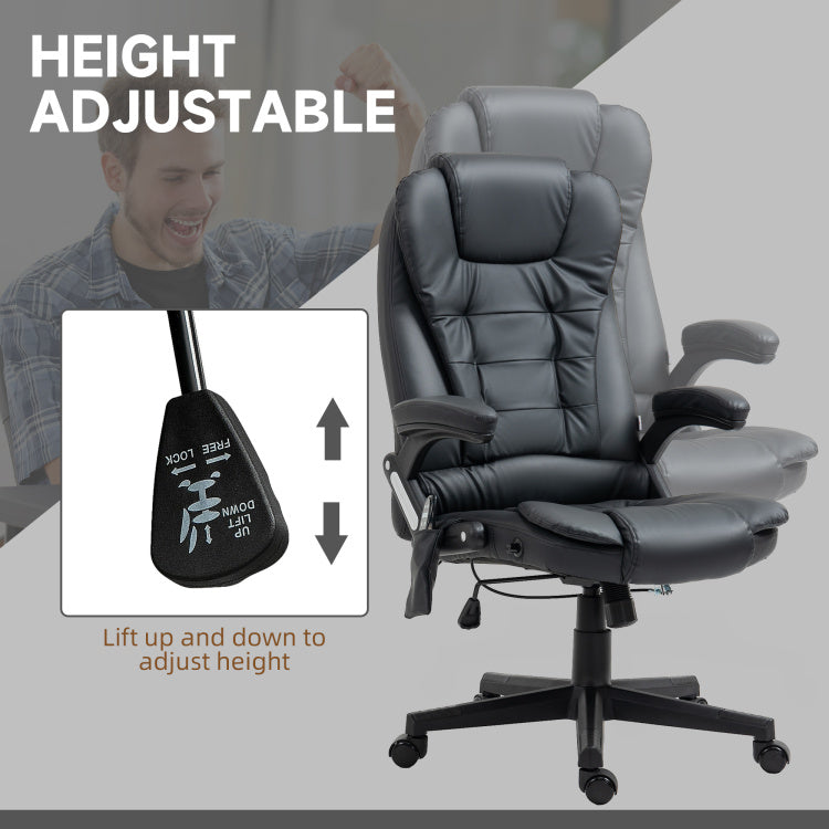 Homcom High Back Vibration Massage Chair, Heating Office Chair, Black