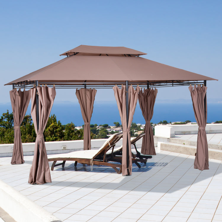 Outsunny 10' X 13' Patio Gazebo, Outdoor Gazebo Canopy Shelter With Curtains, Vented Roof, Steel Frame For Garden, Lawn, Backyard And Deck, Khaki