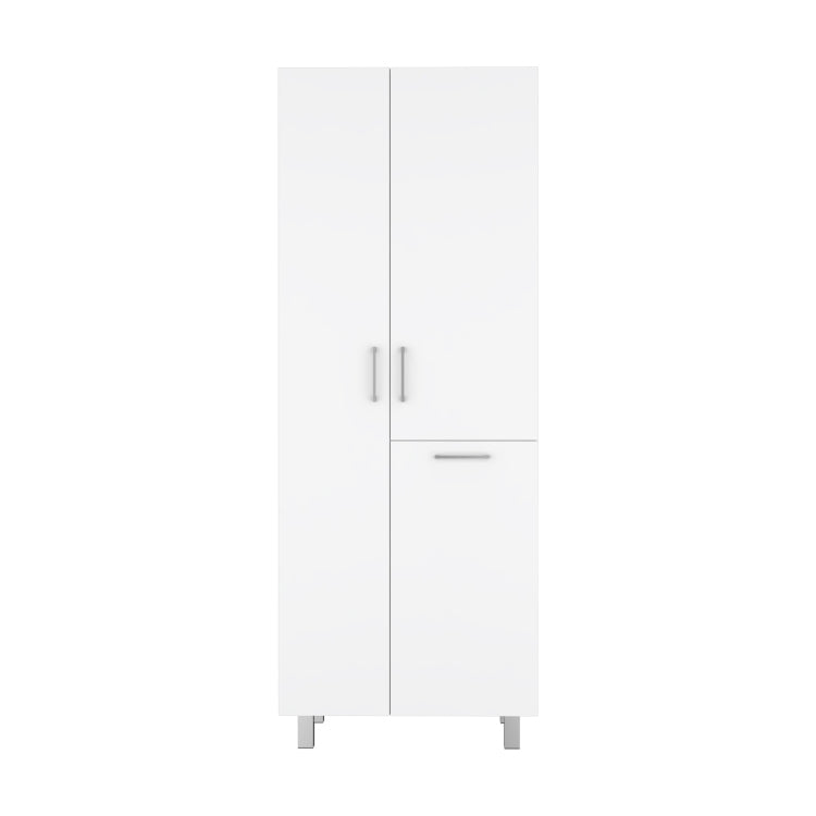 Iris 71" High Two Door Broom Closet With Hamper, Four Shelves, Hangers, Storage Closet, Pantry Cabinet