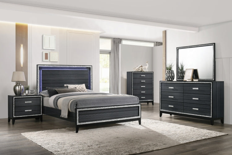 Contemporary Bedroom Furniture Black Finish Nightstand With Two Drawers Wooden 1Pc Shimmering Silver Trim Accent