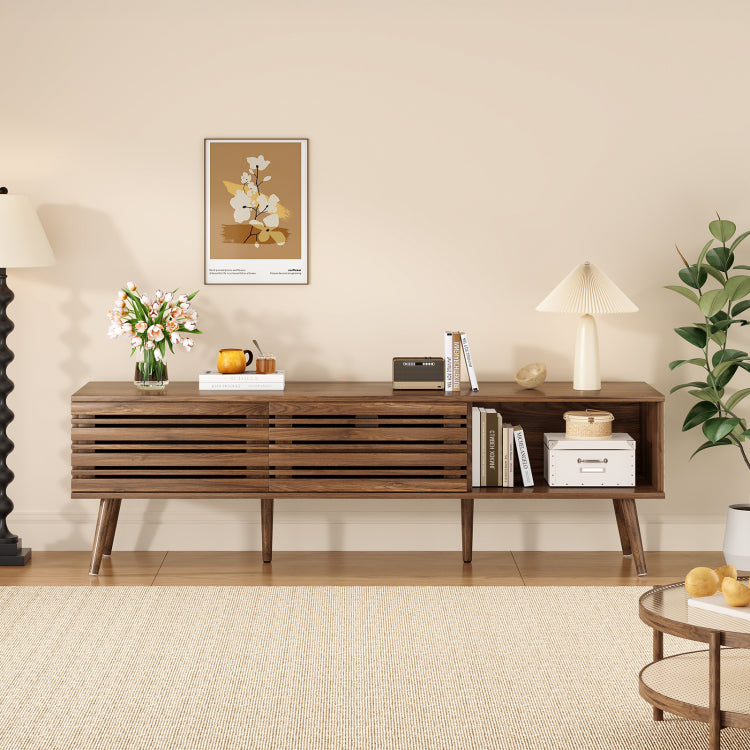 Mid Century Modern Tv Stands For Up To 70" Tv With Storage, Fluted Wood Tv Stand For Living Room, Boho Media Console, Entertainment Center With Cable Management