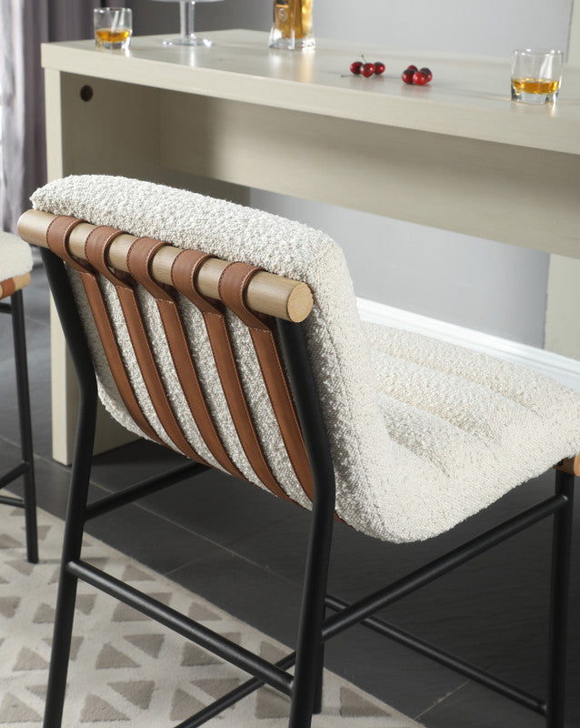 Liana 17.75"W White Boucle Fabric Counter Height Chair
