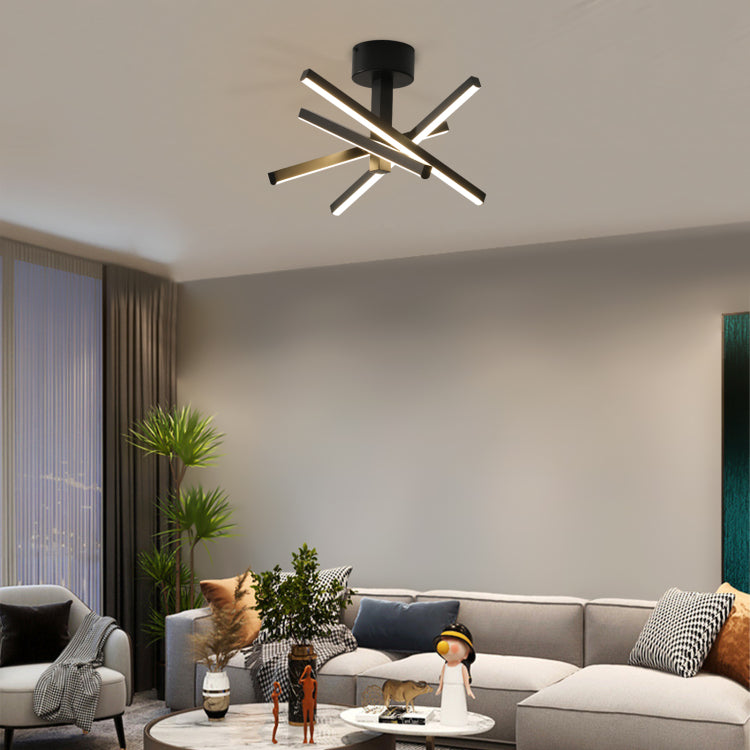 12 Inch Modern Led Ceiling Light, Geometric Starburst Design With Black Finish For Living Room, Bedroom, And Hallways