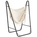 Outsunny Patio Hammock Chair With U Shape Stand, Outdoor Hammock Swing Hanging Lounge Chair With Side Pocket, Black Cream White