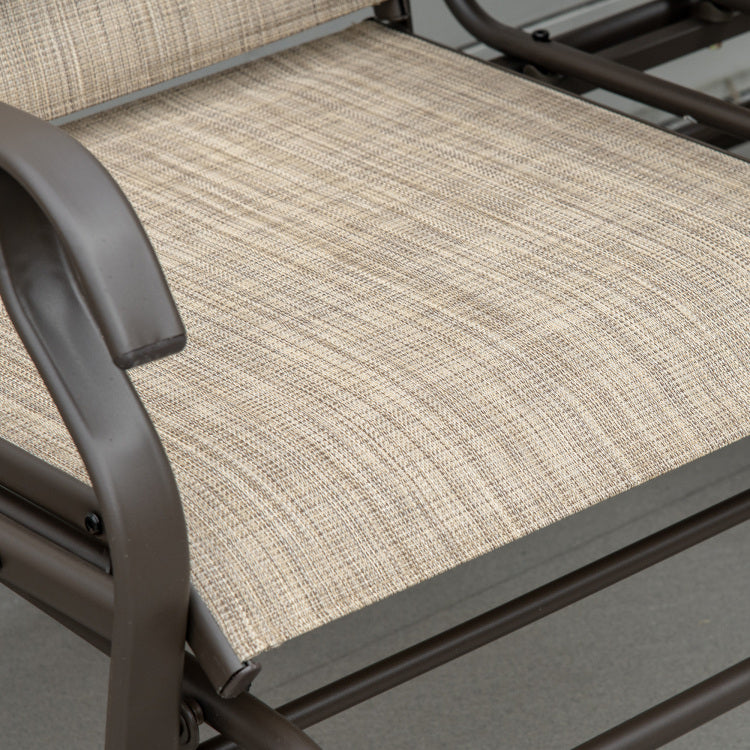 Outsunny Outdoor Glider Bench With Center Table, Metal Frame Patio Loveseat With Mesh Fabric And Armrests For Backyard Garden Porch, Brown
