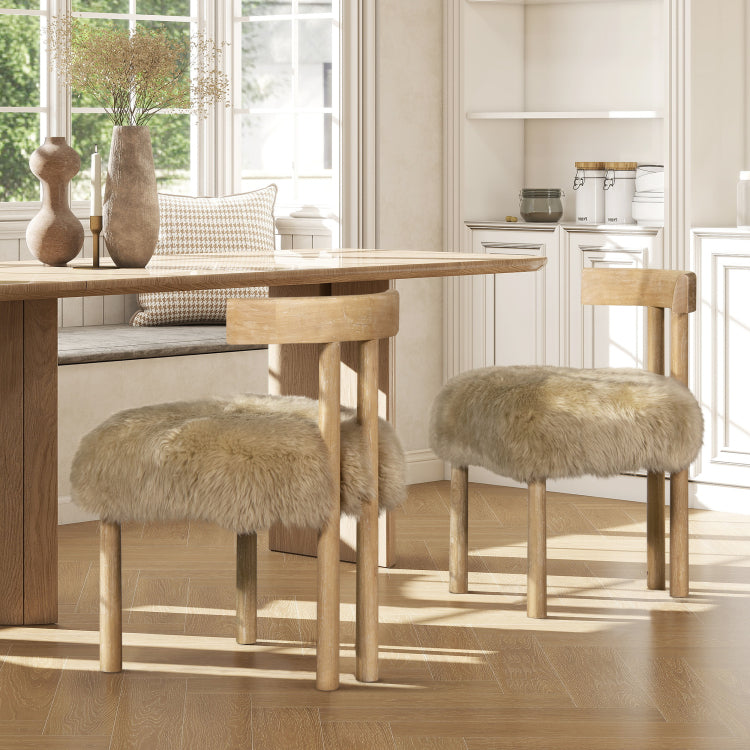 Arden 19.5" Genuine Sheepskin Fur Split Back Dining Chair Natural Blonde Genuine Fur