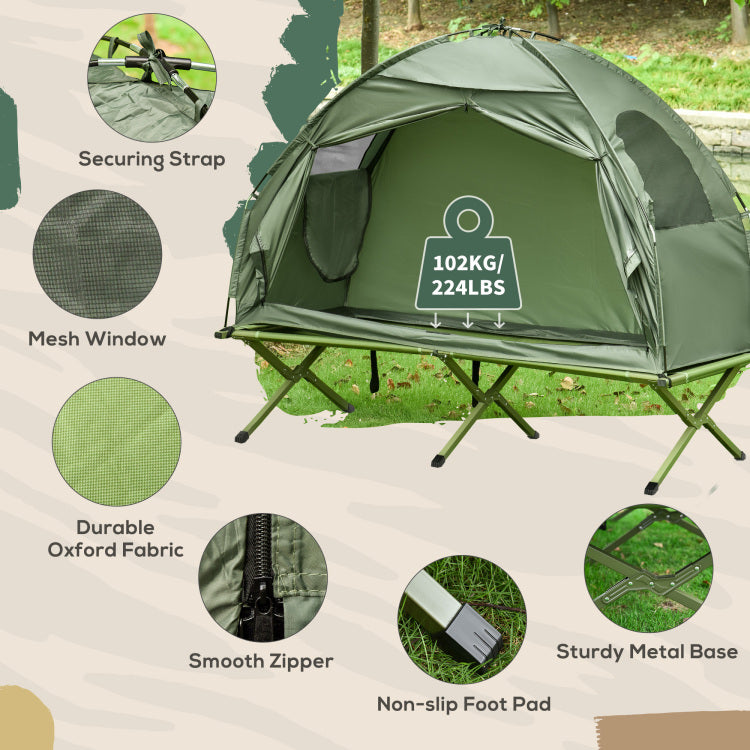 Outsunny Camping Tent Cot, Single Person Folding Cot Combo, Off Ground Tent, Covered Outdoor Bed With Carry Bag For Hiking, Camping
