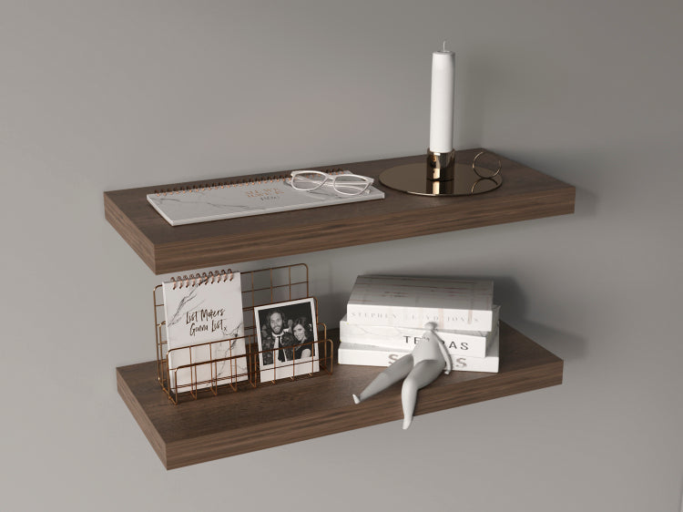 Floating Shelves, Dark Brown, 2 Shelves, 1.50" H