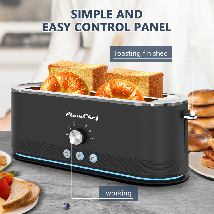 4 Slice Toaster, 7 Browning Settings, Defrost Reheat Functions, Full Body Stainless Steel Housing 1400W ,Anti Fingerprint & Anti Jam Black