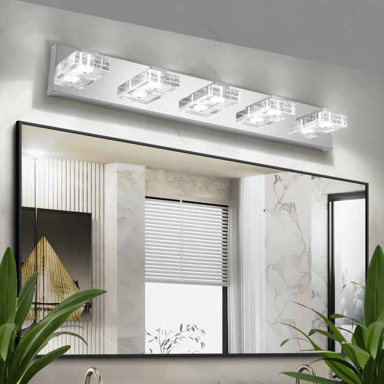 31" Modern Chrome 5 Light Led Vanity Light, Square Acrylic Lampshades Wall Mount Fixture For Bathroom, Mirror Lighting