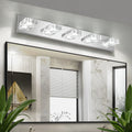31" Modern Chrome 5 Light Led Vanity Light, Square Acrylic Lampshades Wall Mount Fixture For Bathroom, Mirror Lighting