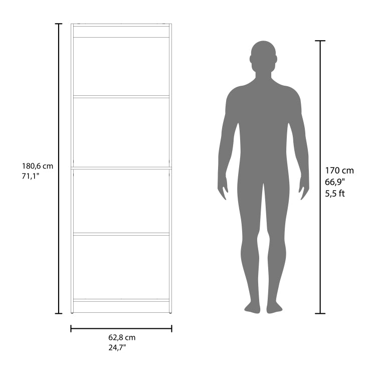 Home Tall Elegant 4 Shelf Bookcase Kronos, Open Storage, Stained Walnut