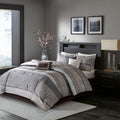 7 Piece Jacquard Comforter Set Grey Taupe Queen