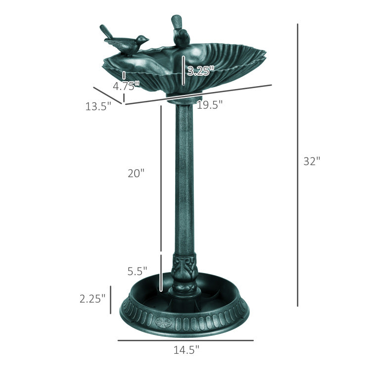 Outsunny 32" Antique Bird Bath With Pedestal Flower Planter Base, Vintage Style Decorative Birdbath, Bird Feeder Bowl & Planter Decoration Yard Statue, Verdigris