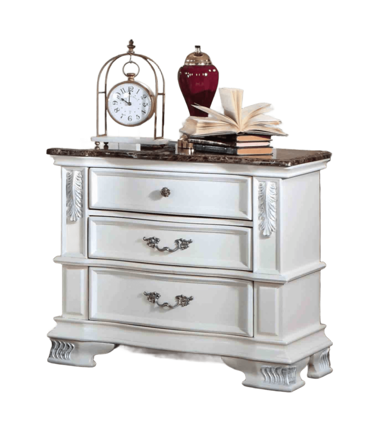 Traditional Style 1Pc Nightstand Marble Top Dovetail Drawers Ball Bearing Glide Pearl White Finish Bedroom Furniture