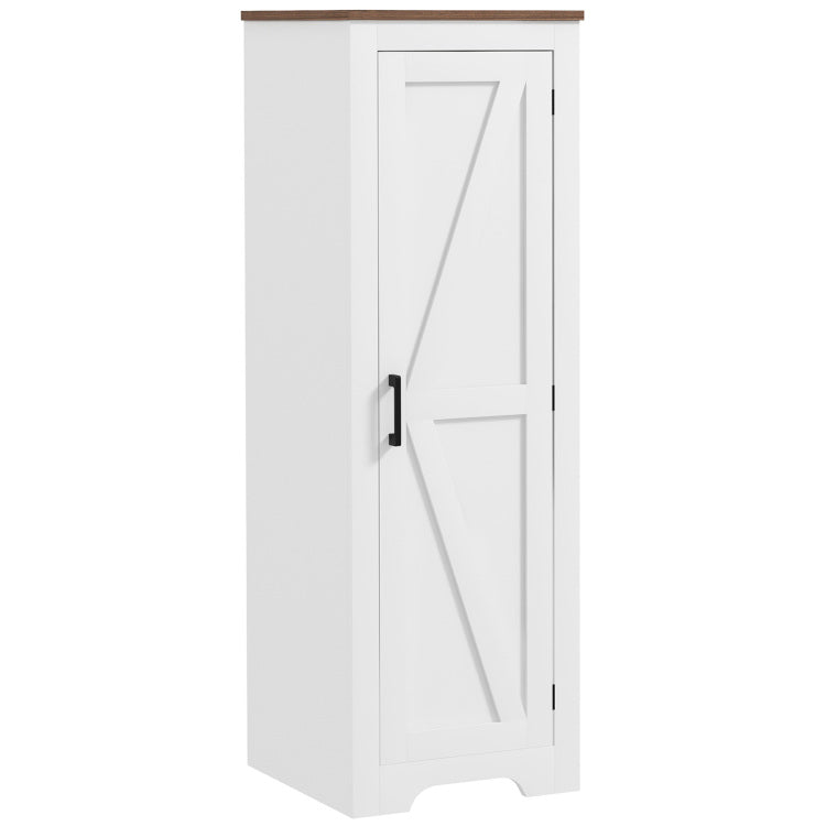 Homcom Farmhouse Storage Cabinet With Adjustable Shelf, Single Barn Door Accent Cabinet For Living Room, Floor Pantry Cabinet, White
