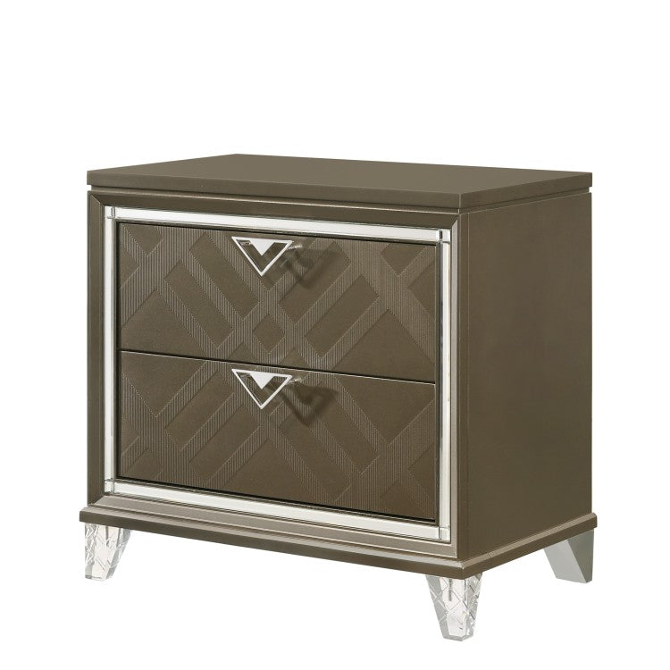 Modern Glam Bedroom Furniture Dark Champagne Finish Nightstand With 2 Drawers Wooden 1Pc Acrylic Legs