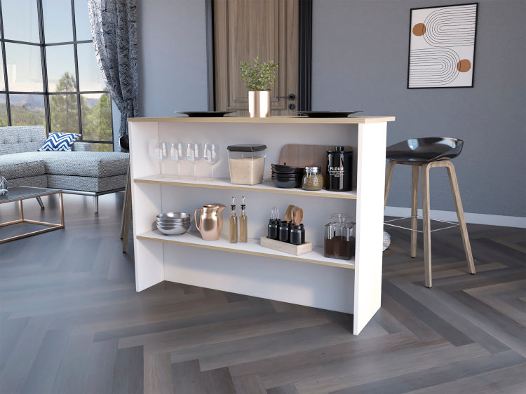 Crete Kitchen Island, Kitchen Bar With 3 Tier Shelves