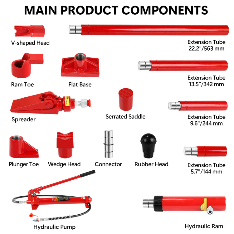 Power Hydraulic Ram Cylinder Jack: Single Acting Mini Jack, Porta Power Kit, Stroke For Building, Bridge, Construction, Precision Machinery, Small Spaces 10 Ton Capacity