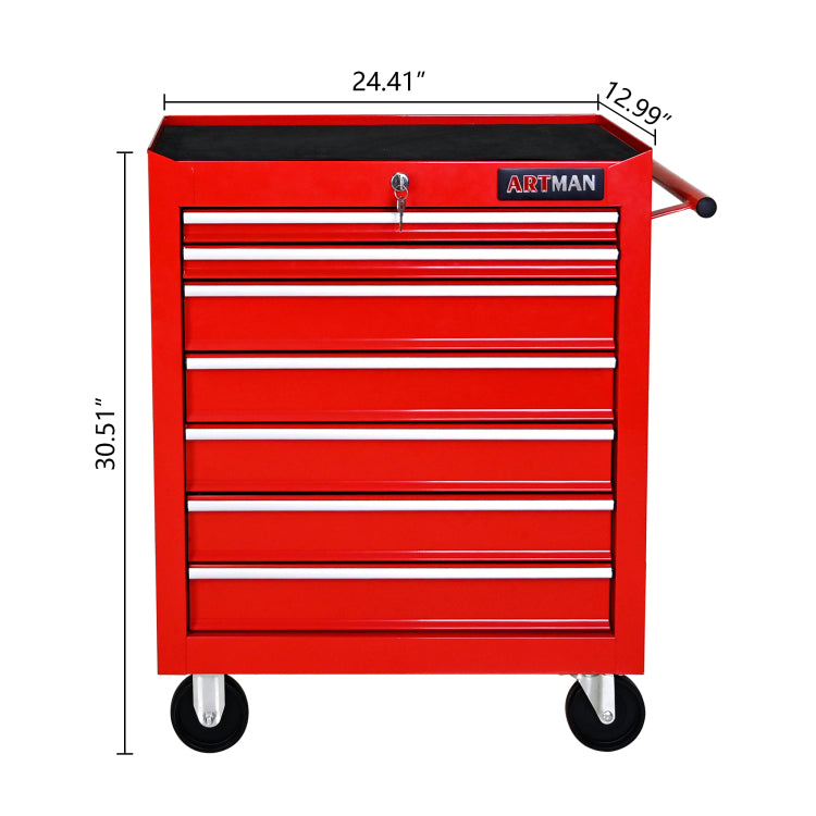 7 Drawers Multifunctional Tool Cart With Wheels Red