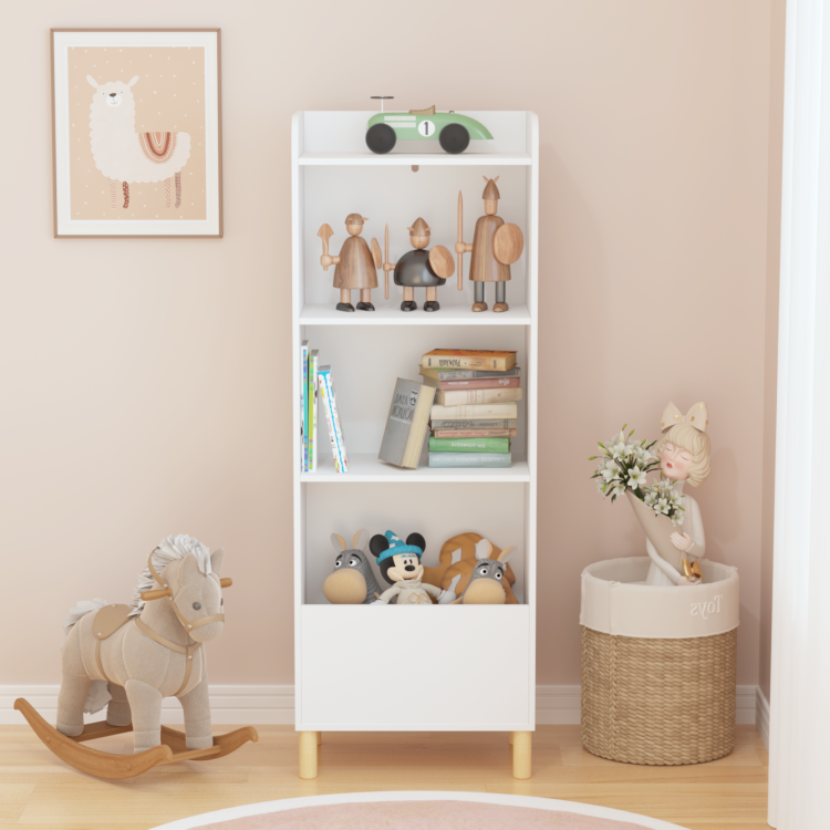 Kids 4 Tier Bookcase, Children'S Book Display, Bookshelf Toy Storage Cabinet Organizer For Children'S Room, Playroom, Nursery