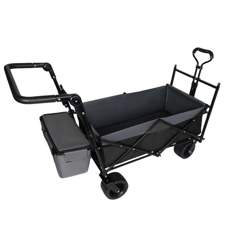 With Push Handle, 480Lbs Collapsible Wagon With Canopy, Wagon Cart With 7" All Terrain Wheels, Lightweight Foldable Wagon, Large Capacity For Camping, Shopping, Sports, And Garden Use, Black