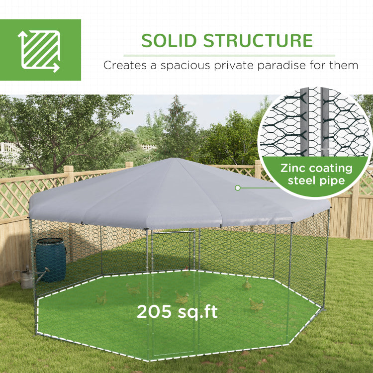 Pawhut Large Metal Chicken Coop Chicken Run For Chicken, Ducks And Rabbits With Waterproof And Anti Uv Cover, Walk In Poultry Cage Hen House For Outdoor And Yard Farm Use, 17' X 15.7' X 9'