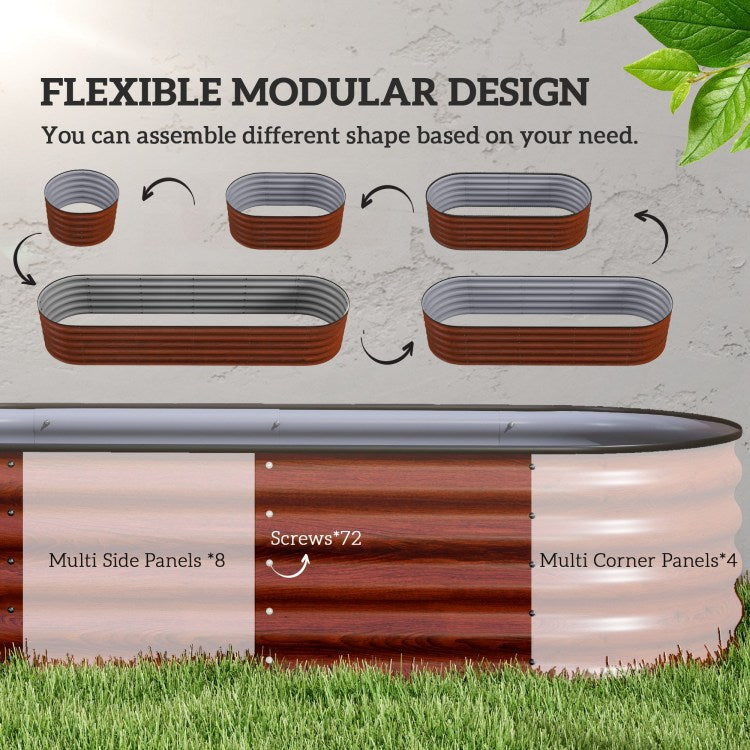 Outsunny 8' X 2' X 1.4' Galvanized Raised Garden Bed Kit, Outdoor Metal Elevated Planter Box With Safety Edging, Easy Diy Stock Tank For Growing Flowers, Herbs & Vegetables, Brown