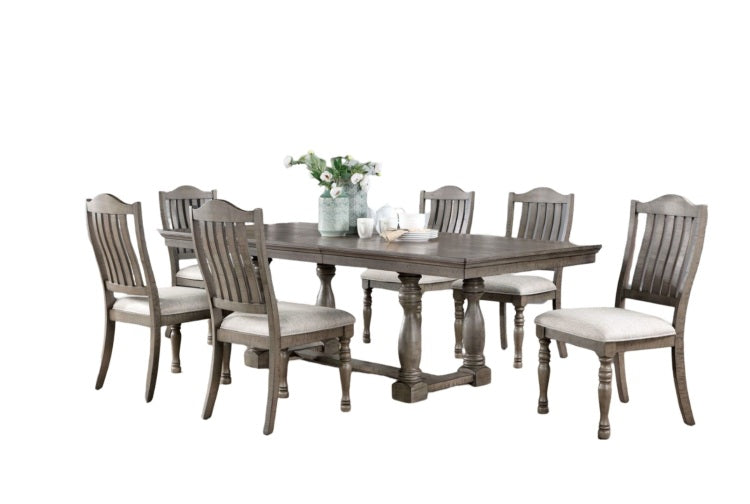 Transitional Style 2Pcs Side Chairs Antique Gray Solid Wood Gray Fabric Dining Room Furniture Chair Turned Legs