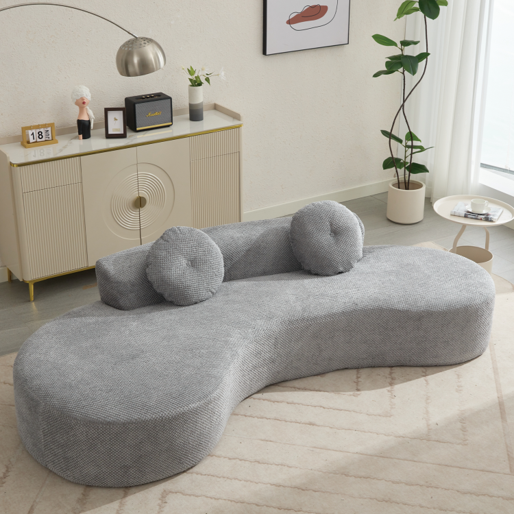 Arrived 105.5''Curved Sofa, Modern Minimalist Sofa, Cloud Couch Sofa 3 4 Seater Couch With 2 Pillows,Bedroom, No Assembly Required, Point Shaped Corduroy, Anti Wrinkle , Gray