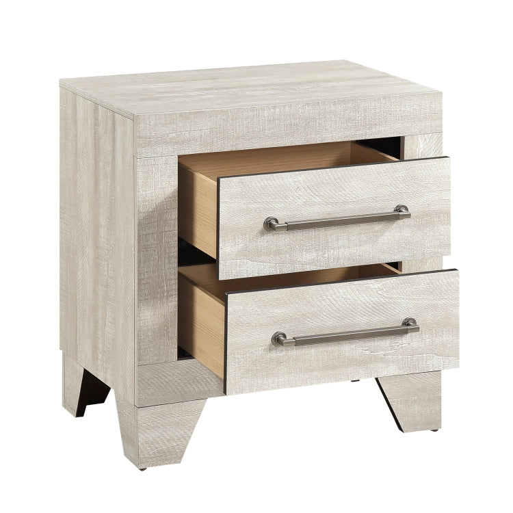 Contemporary Gray Oak Finish Nightstand With 2X Drawers Wooden Bedroom Furniture 1Pc