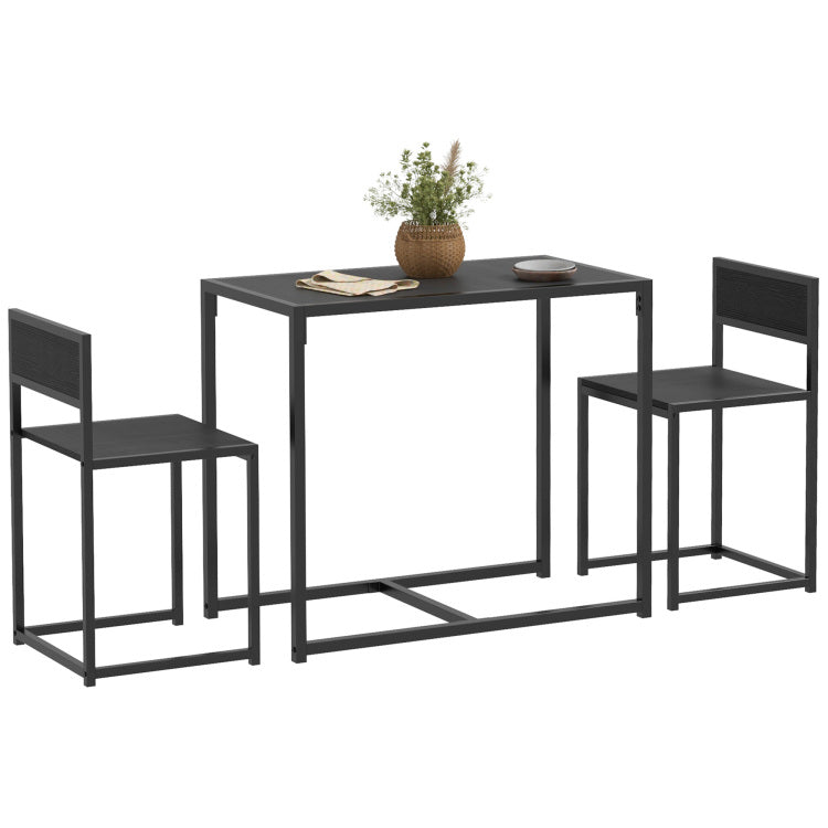 Homcom 3 Piece Industrial Dining Table Set For 2, Kitchen Table And Chairs, Dining Room Sets For Small Spaces, Black