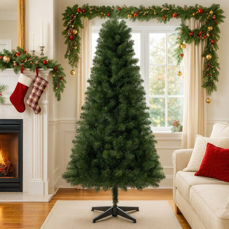 6Ft Unlit Artificial Christmas Tree With 490 Tips, Pvc Full Branches, Classic Green Holiday Tree With 4 Leg Plastic Stand For Indoor Home Decoration