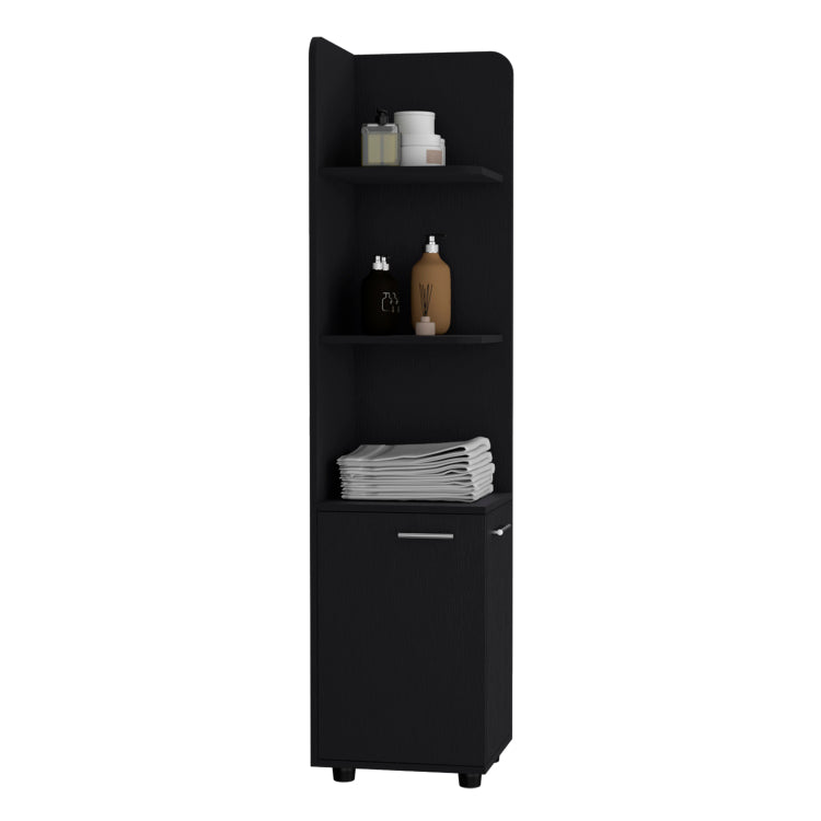 Corner Cabinet 62H" Tall With 3 Tier Shelf And 2 Door, Black