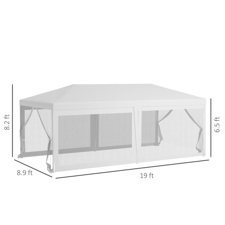 Outsunny 10' X 20' Party Tent, Outdoor Wedding Canopy & Gazebo With 6 Removable Sidewalls, Shade Shelter For Events, Bbqs, White