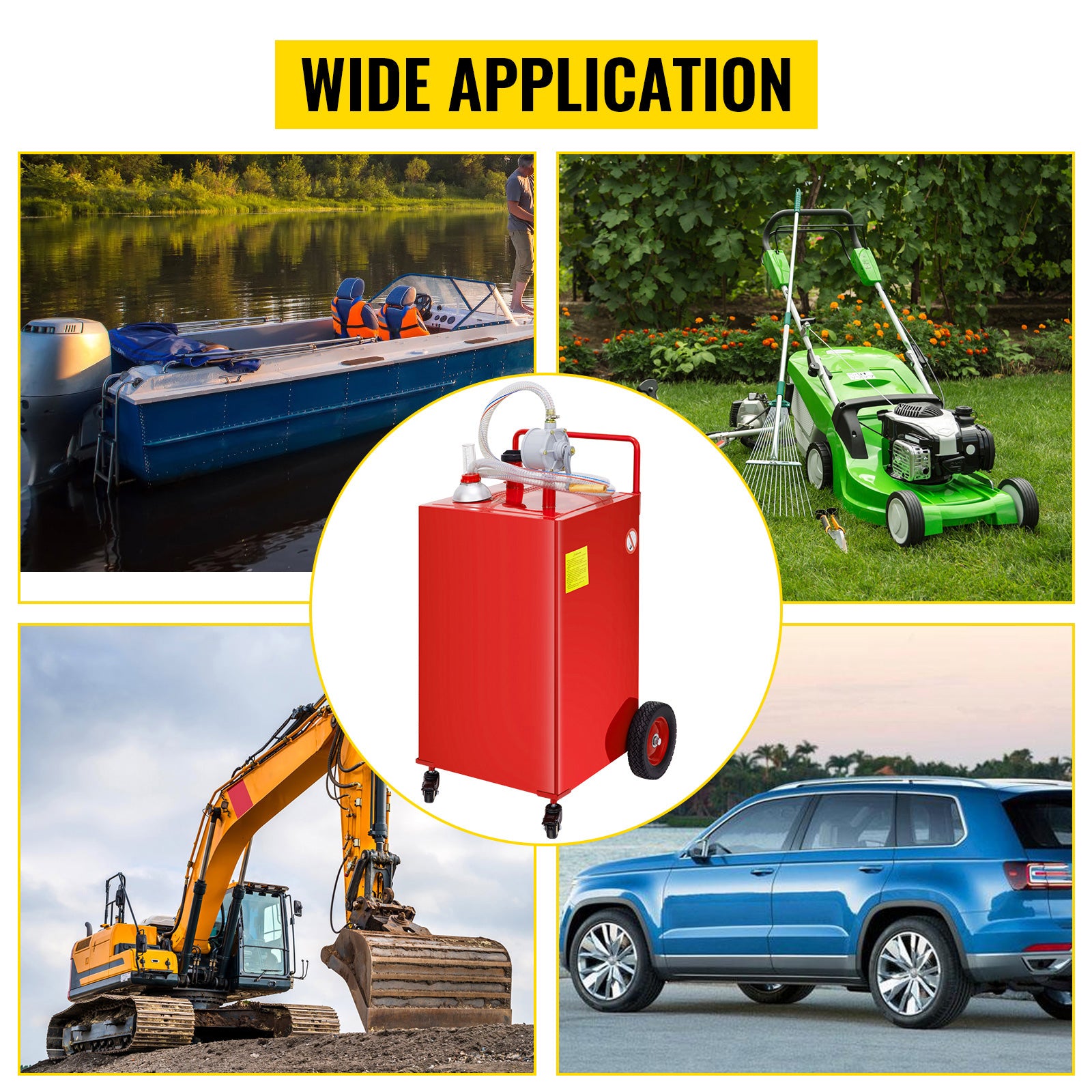 30 Gallon Fuel Caddy, Gas Storage Tank & 4 Wheels, With Manuel Transfer Pump, Gasoline Diesel Fuel Container For Cars, Lawn Mowers, Atvs, Boats, More, Red
