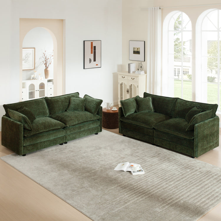 2 Piece Living Room Set , 2 Pieces Upholstered Loveseat And Couch For Home Office Lounge, Sofa Set Of 2, 2 Piece 2 2 Seat Couch Set For Living Room ,Green Chenille