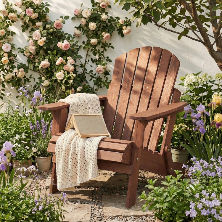 Oversize Wooden Outdoor Folding Adirondack Chair With Pre Assembled Backrest & Seatboard, Wood Patio Chair For Garden Backyard Porch Pool Deck Firepit