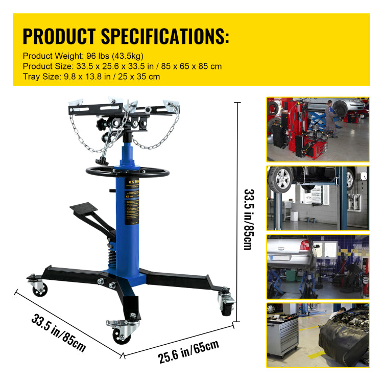 Transmission Jack, 33" 67" High Lift, 1100 Lbs Hydraulic Telescoping Transmission Jack, 2 Stage Floor Jack Stand 1 2 Ton Capacity With Foot Pedal, 360 Swivel Wheel, Garage Shop Lift Hoist