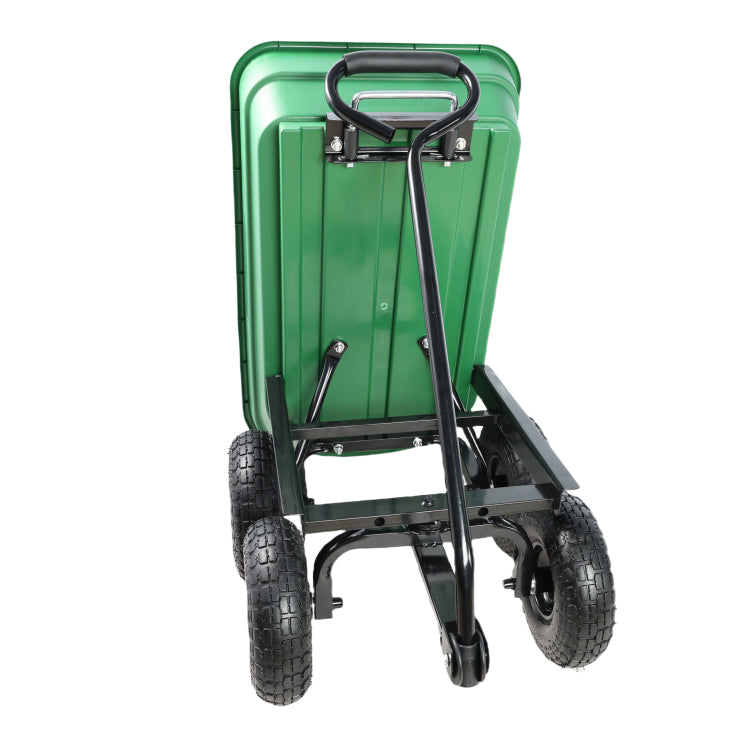 Folding Car Poly Garden Dump Truck With Steel Frame, 10 Inches. Pneumatic Tire, 300 Lb Capacity Body 55L Green