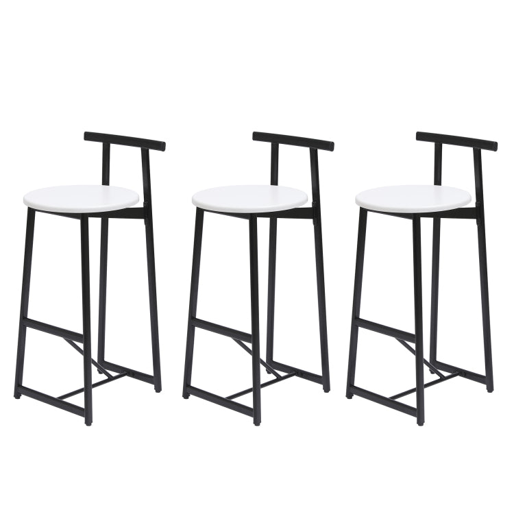 Bar Stools Kitchen Island Bar Chairs Set Of 3 Metal Counter Barstools With Backrest For Dining Pub Room Black & White