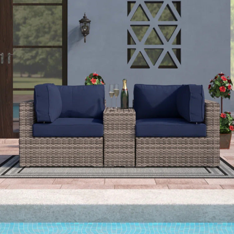 2 Person Rattan Wicker Outdoor Seating Group With Cushions Fully Assembled