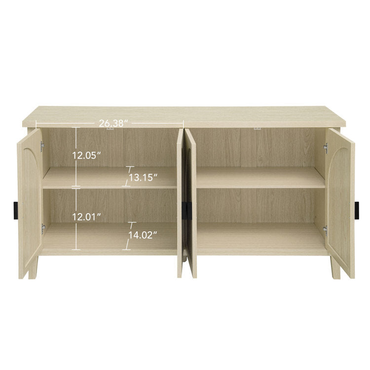 Rattan 4 Door Cabinet, Suitable For Bedroom, Living Room, Study