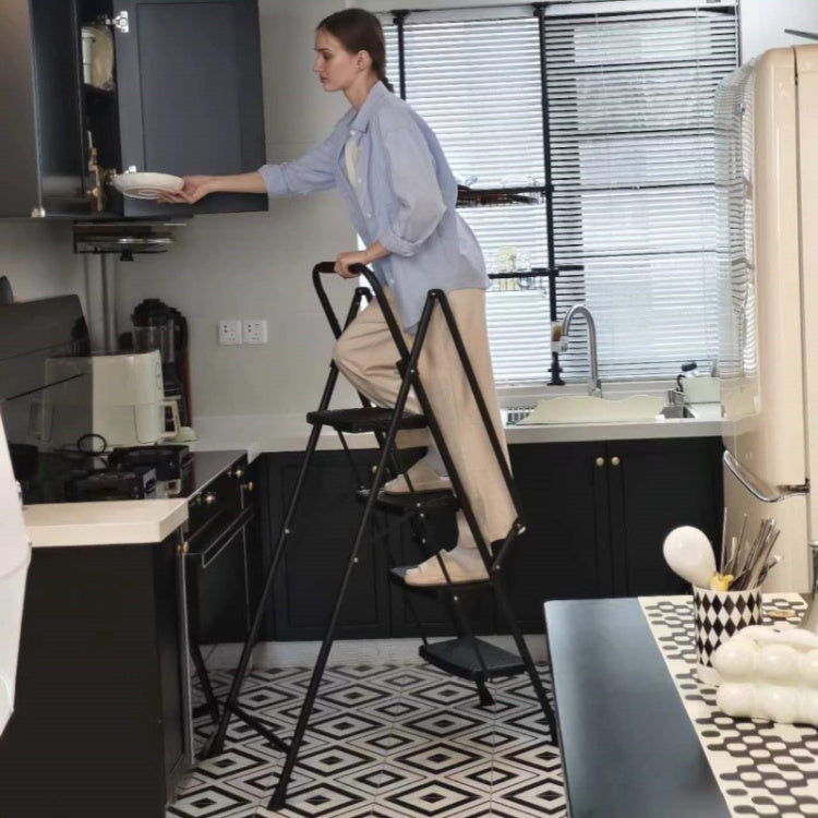 Four Step Ladder, Lightweight Folding Four Step Stool, Wide Anti Slip Pedal And Safety Handle, Sturdy Steel Ladder, Multi Purpose Step Ladder, Suitable For Home, Kitchen, And Office Elevators