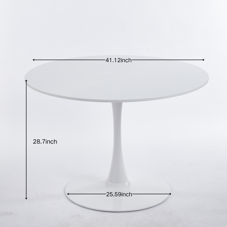 42.1" White Color Top Tulip Table, Mid Century Dining Table For 4 6 People Round Mdf Table Top The Tabletop Consists Of Two Panels , Pedestal Dining Table, End Table & Leisure Coffee Table