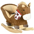 Qaba Baby Rocking Horse, Riding Horse, Plush Animal Rocker With Realistic Sound, Pedals For Ages 18 36 Months, Brown