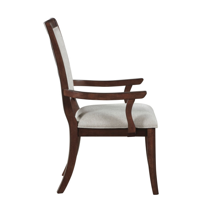 Traditional Dining Armchairs Set Of 2Pc, Cherry Finish Wooden Beige Upholstered Seat Formal Chairs Dinng Room Furniture
