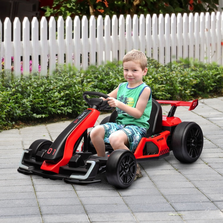 Aosom 24V 7.5 Mph Electric Go Kart With Adjustable Seat, Drifting Car Battery Powered Ride On Toy Outdoor With Slow Start, Button Start, Music, Honking Horn, Lights, For 6 12 Years Old, Red