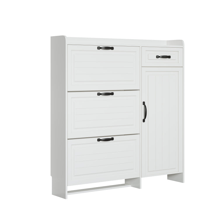 White Color Shoe Cabinet With 4 Doors 1 Drawers,Large Space For Storage