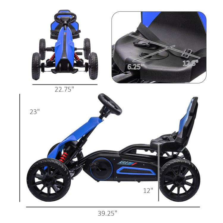 Aosom Kids Pedal Go Kart, Outdoor Ride On Toy With Adjustable Seat, Swing Axle, Handbrake, 4 Non Slip Eva Wheels For Boys And Girls Aged 3 8 Years Old, Blue